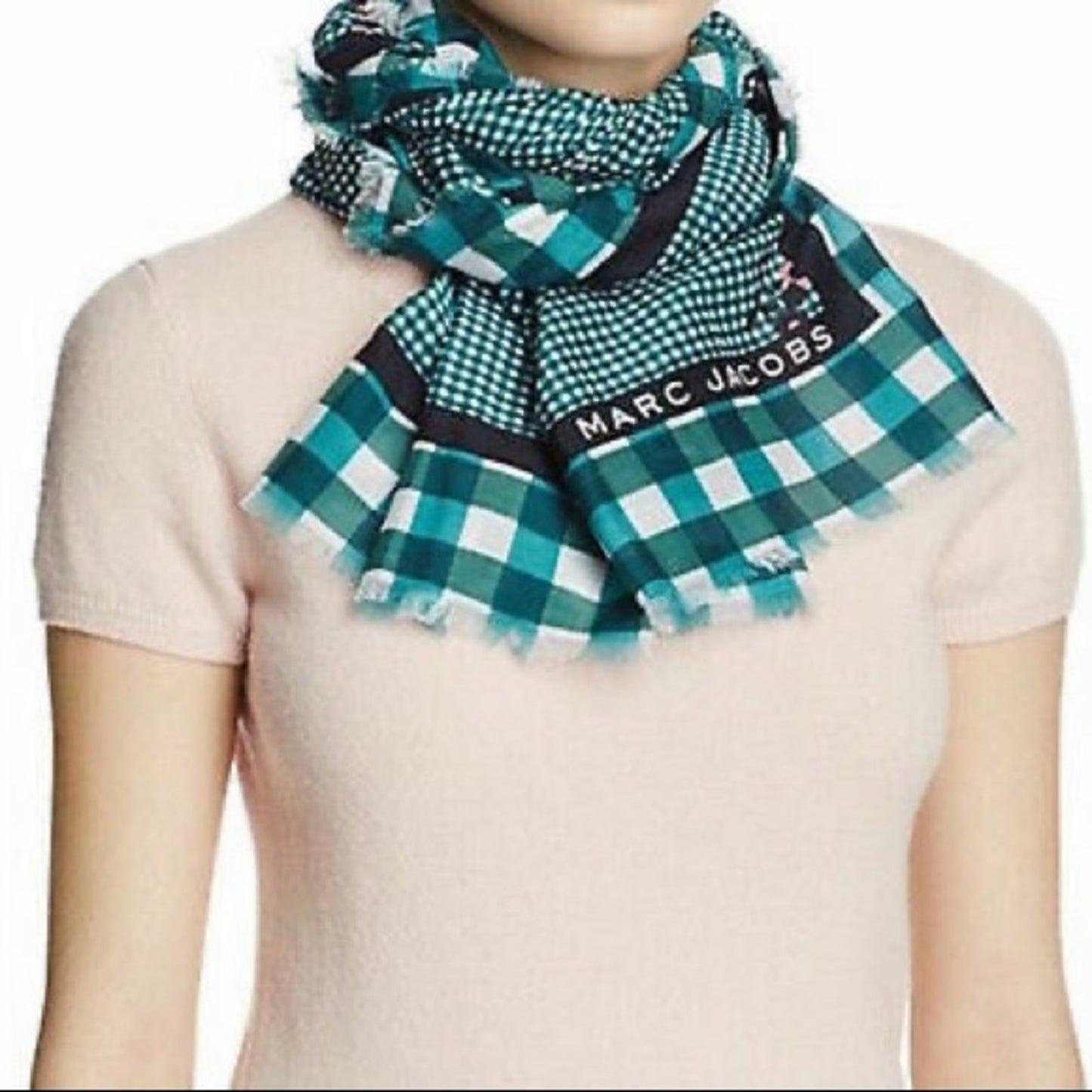 Marc Jacobs Pop Bouquet Gingham Stole Scarf, Black, Green, White, Pink, NWT!!