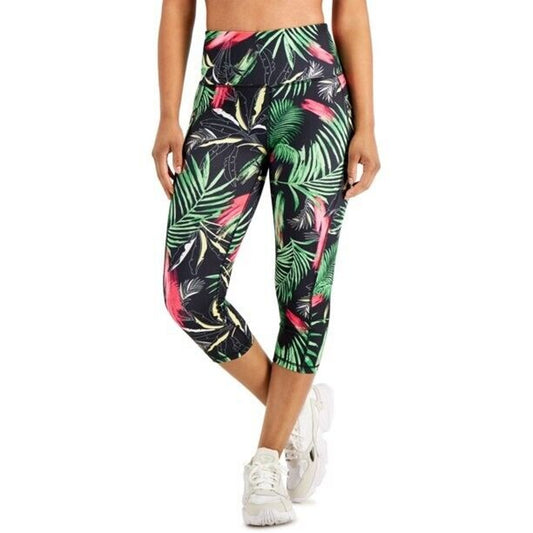 ID Ideology Women's Palm-Print Cropped Leg Palms Black NWT