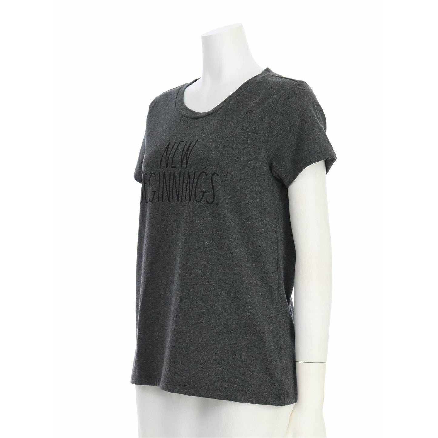 RAE DUNN LADIES T-SHIRT NEW BEGINNINGS CHARCOAL GREY, M, NWT