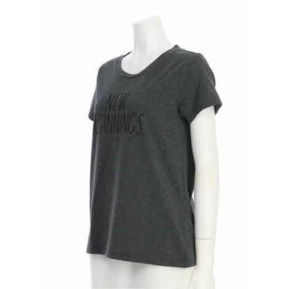 RAE DUNN LADIES T-SHIRT NEW BEGINNINGS CHARCOAL GREY