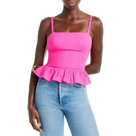 AQUA Ladies Hot Pink Cropped Peplum Tie Back Top, NWT!