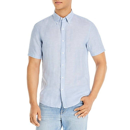 Michael Kors Men's Slim Fit Yarn Dyed Linen Blue Chambray Shirt, Size Small, NWT