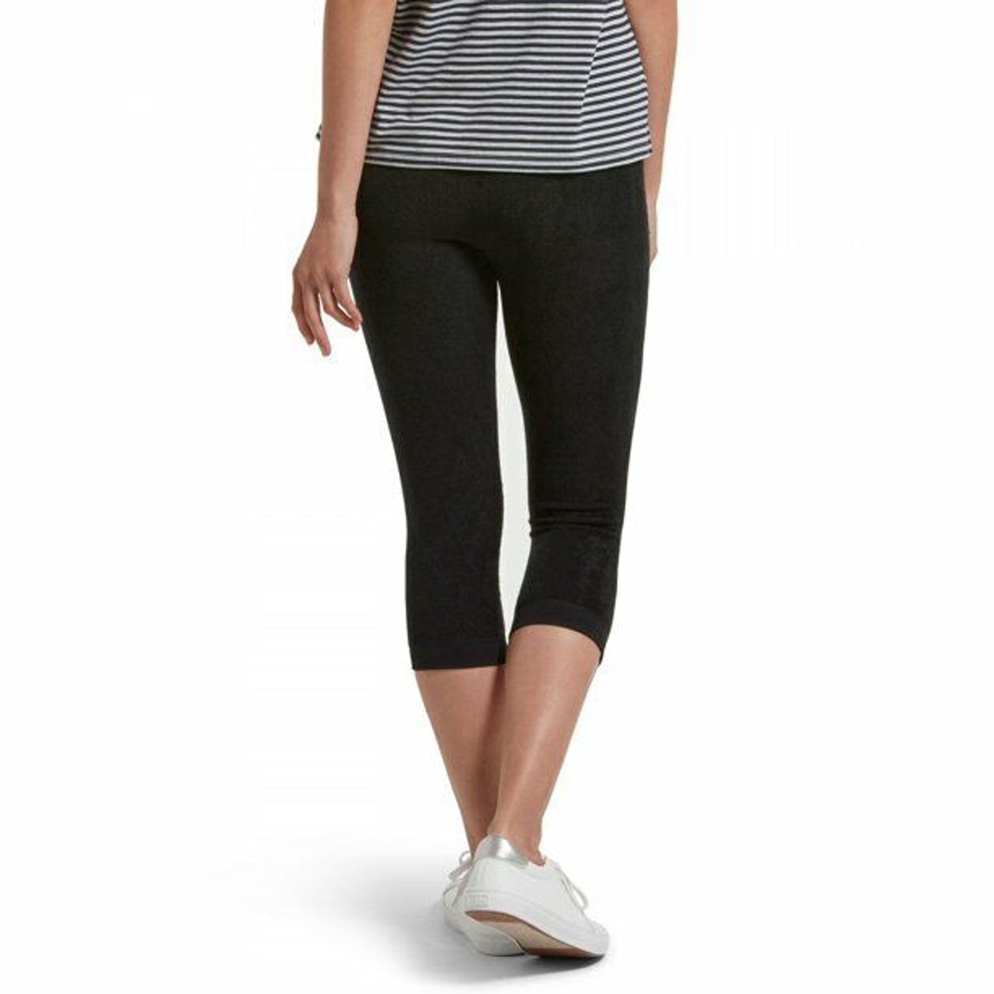 Hue Play Women's Reversible French Terry Charcoal Black Capri Leggings