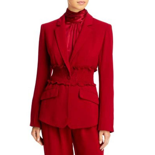 Cinq a Sept Ladies Ruffled Cranberry Red "Cyndi" Blazer w/ Smocked Waist, Size 2