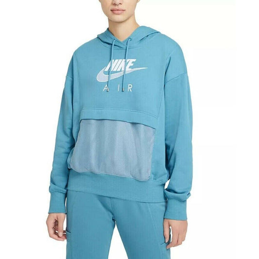 Nike Women's Logo Mesh-Trim Hoodie Sweatshirt Cerulean Blue, NWT, $75