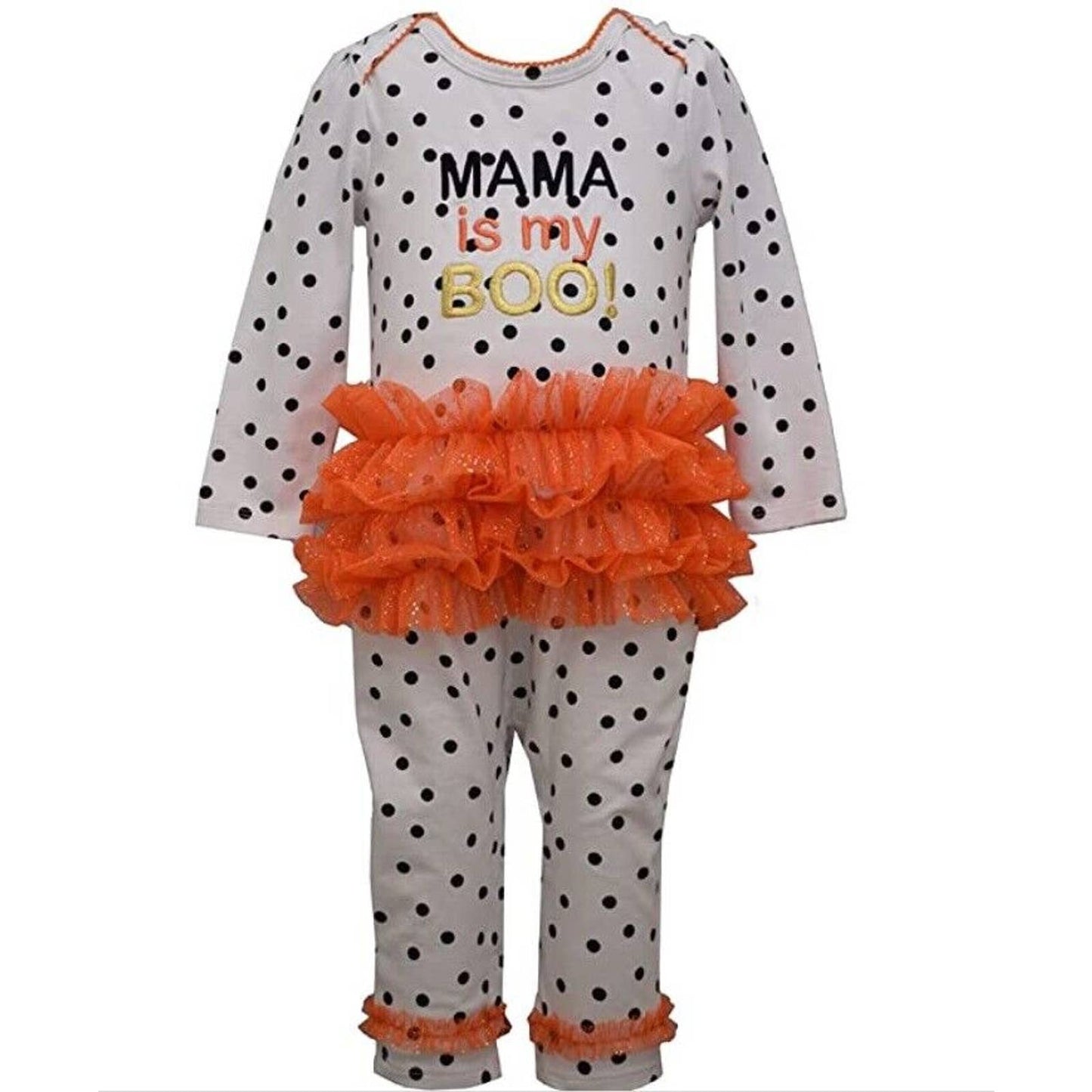 BONNIE BABY POLKA DOT JUMPSUIT, ORANGE RUFFLE, MAMA IS MY BOO EMBROIDERY, NWT