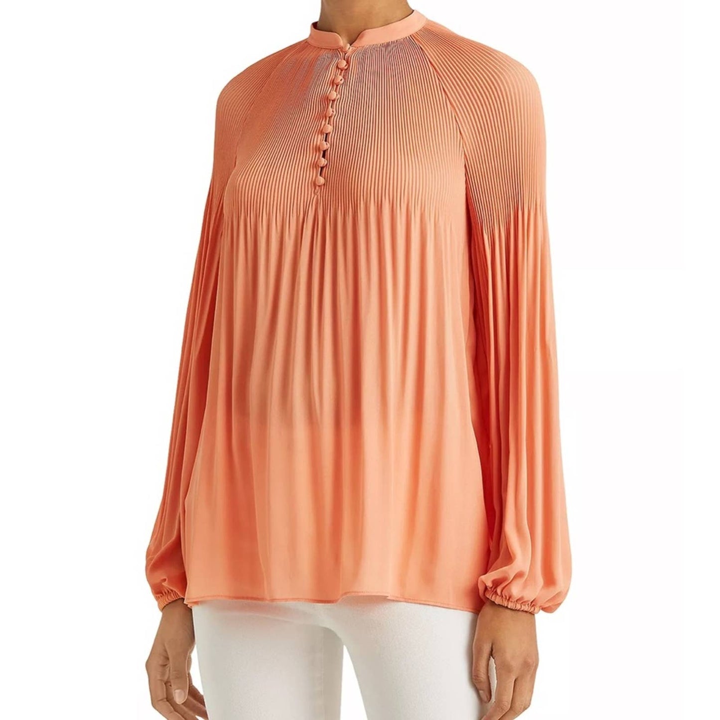 Lauren Ralph Lauren Bright Orange Blouse w/ Pleated Accents & Button-Up Front!!