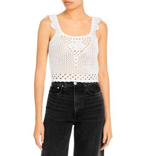 AQUA Ladies White Cropped Crochet Tank Top