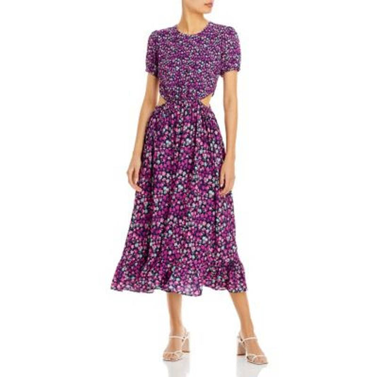 French Connection Ladies Blue & Purple Floral Cutouts Midi Dress, Size XXS, NWT