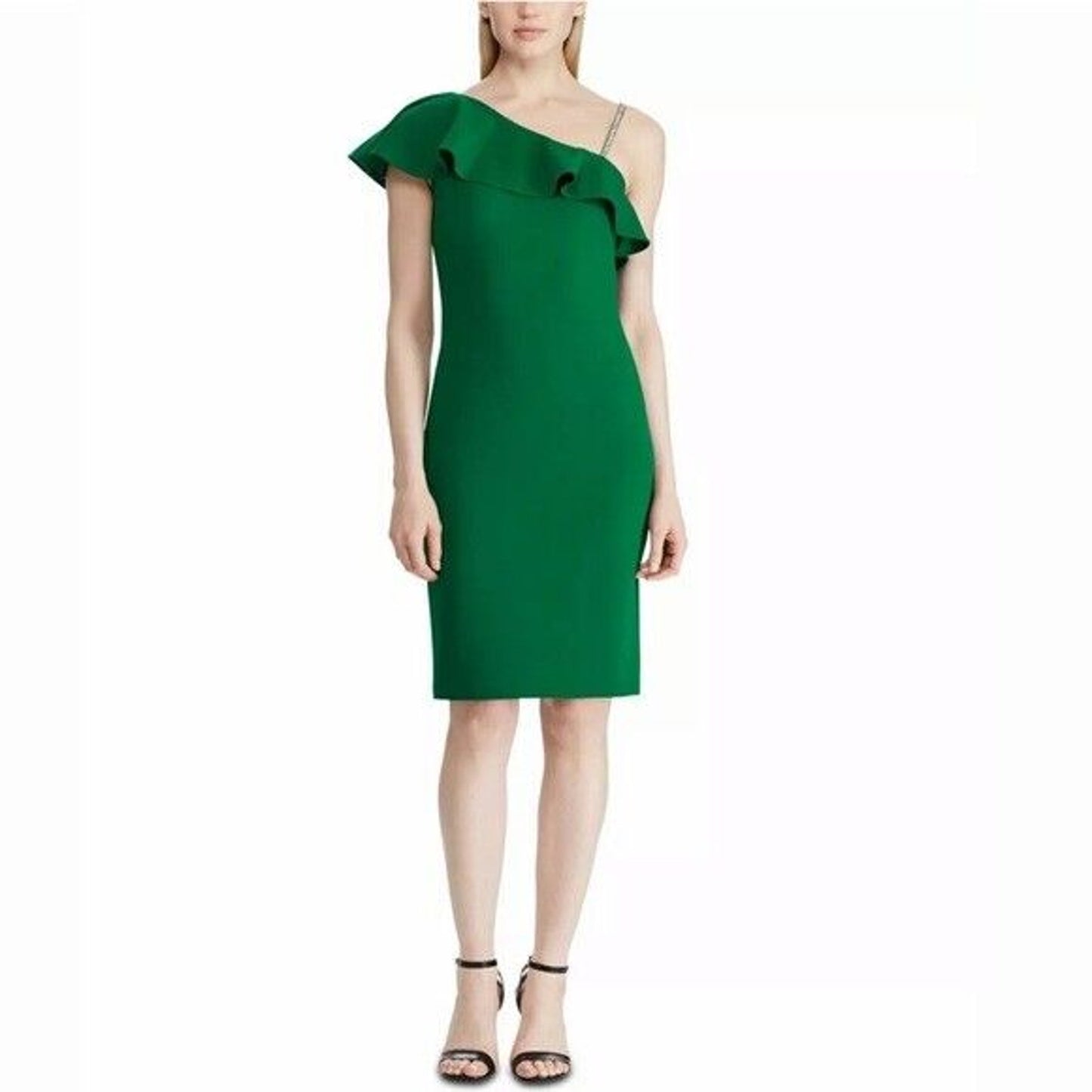 Ralph Lauren Green One Shoulder “Retah” Cocktail Dress