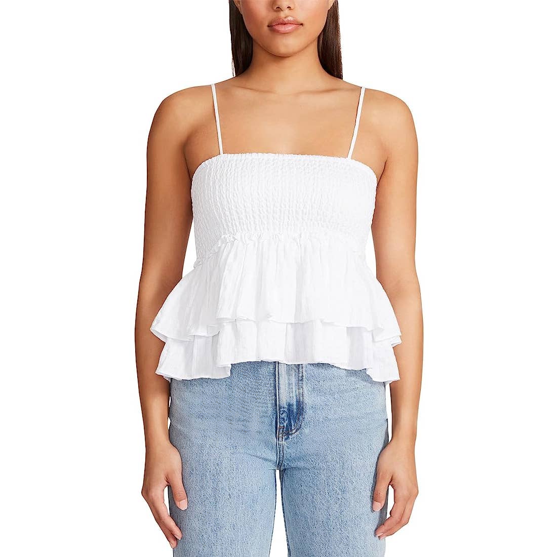 BB Dakota Steve Madden White "Made for You" Smocked Peplum Top, Size M, NWT!