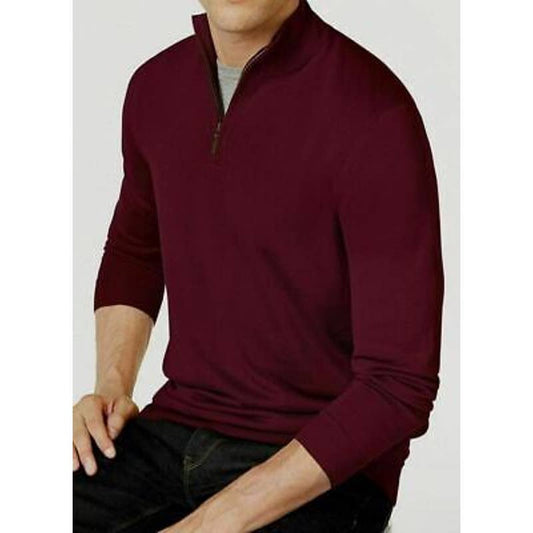 Club Room Men's Red Plum Purple Quarter Zip Mock Neck Sweater, Medium, NWT!