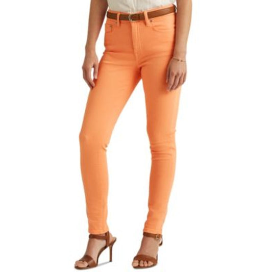 Lauren Ralph Lauren Women's High Rise Skinny Ankle Orange Poppy Wash Jeans, 16