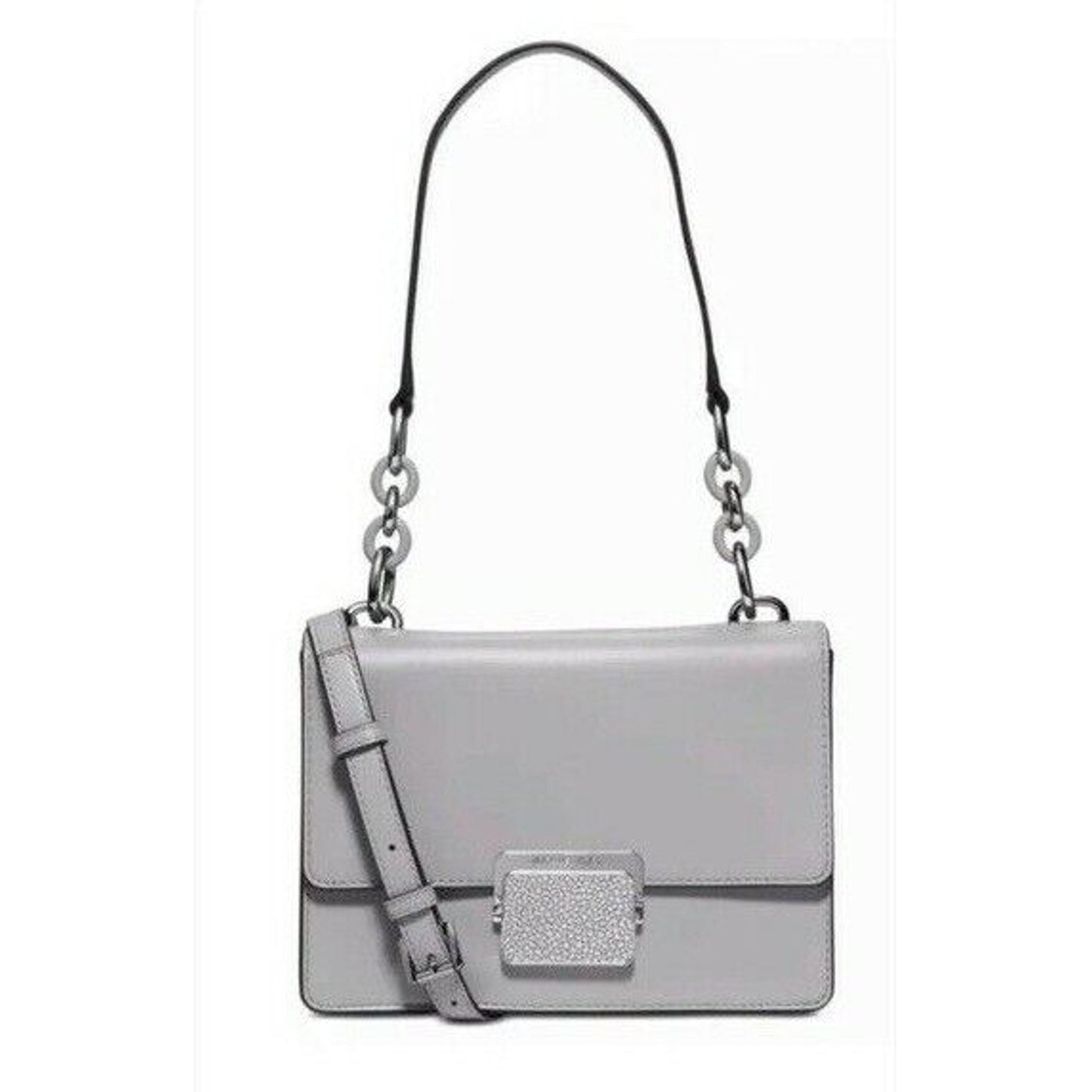 MICHAEL KORS Gray Leather "Cynthia" Shoulder Bag, Flap Closure