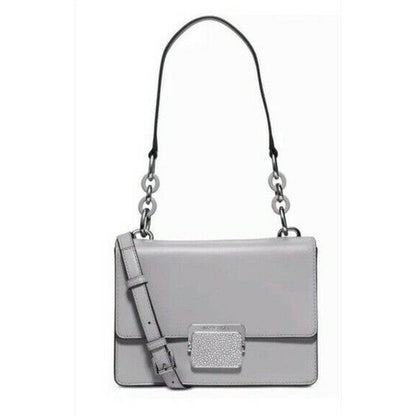 MICHAEL KORS Gray Leather "Cynthia" Shoulder Bag, Flap Closure