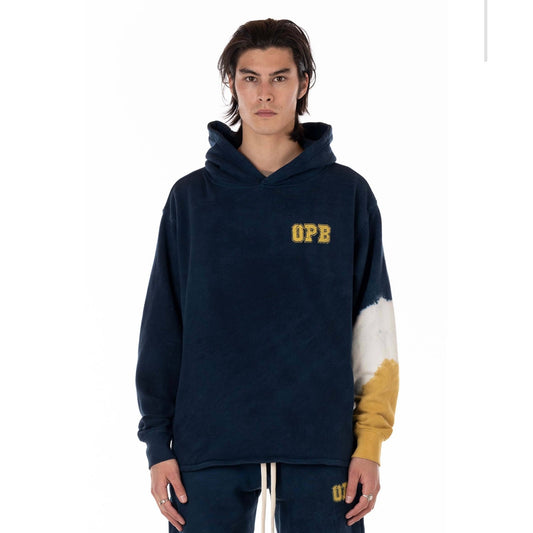 OPB Original Paperbacks Men's "Cambridge" Striped Tie Dye Sleeve Hoodie, Navy