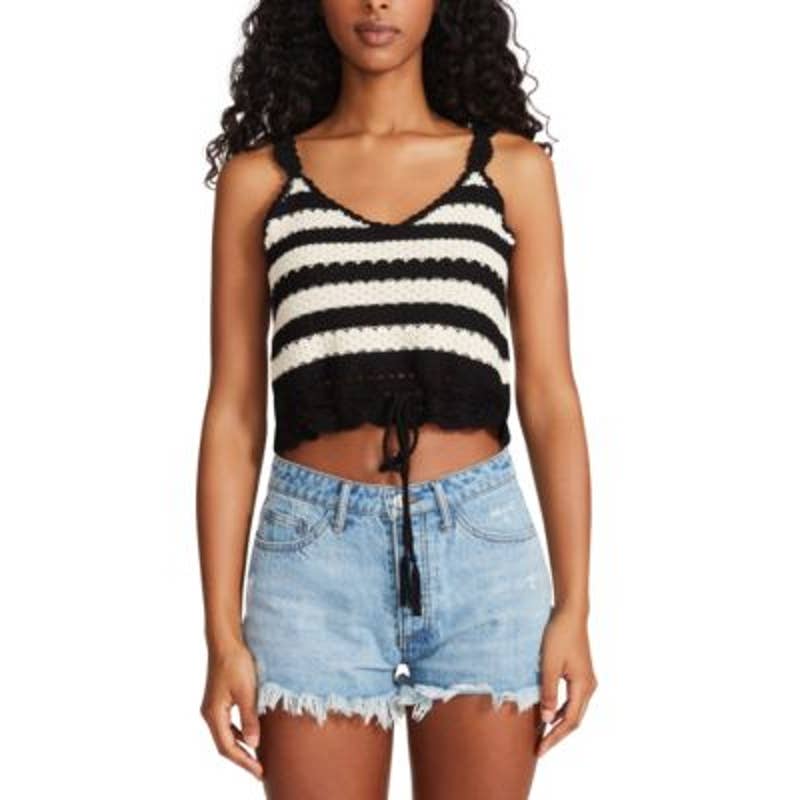 BB DAKOTA Ladies Black & Cream Knit Striped Canary Island Crop Top