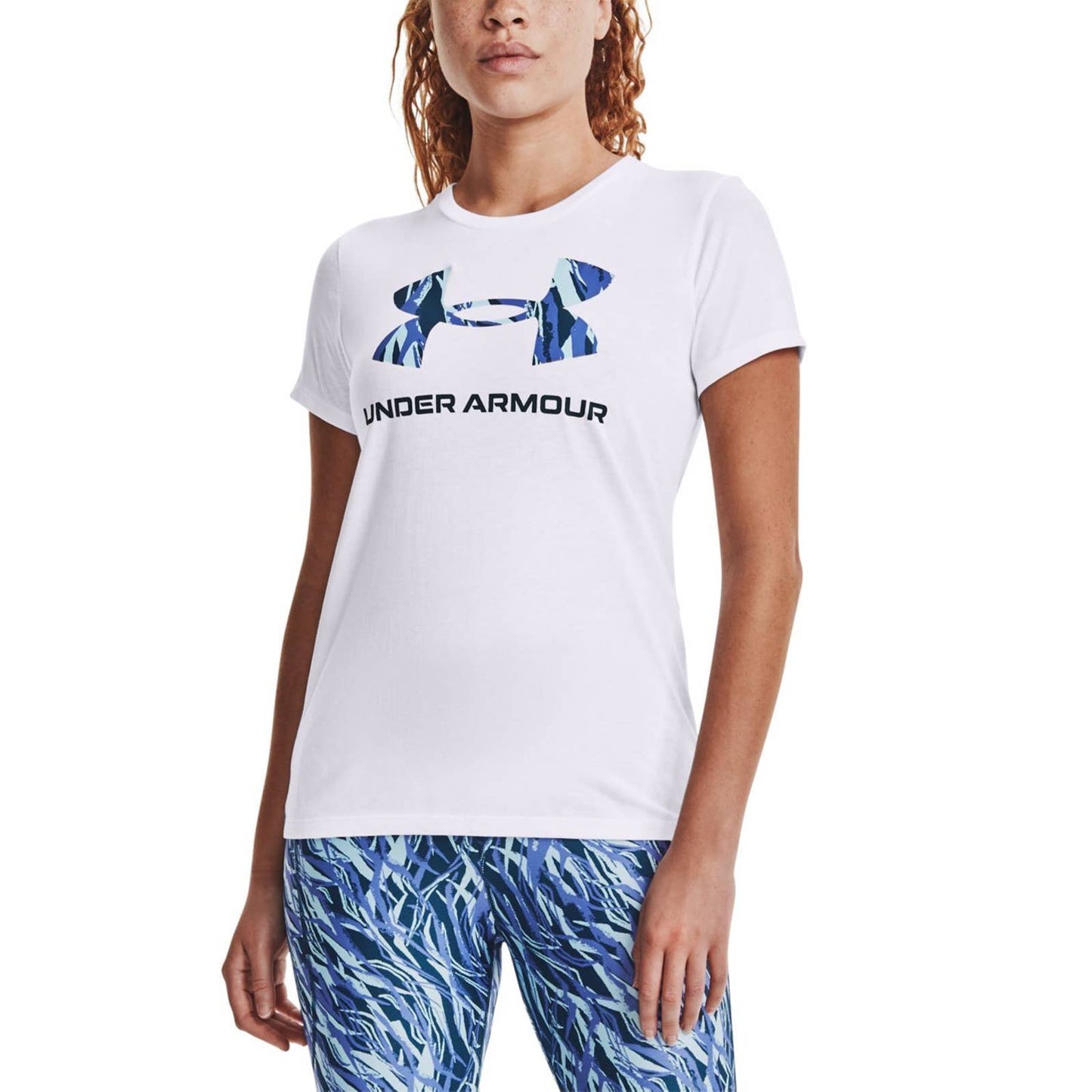 Under Armour Women's Live Sportstyle T-Shirt White Dark Cyan Breeze, NWT