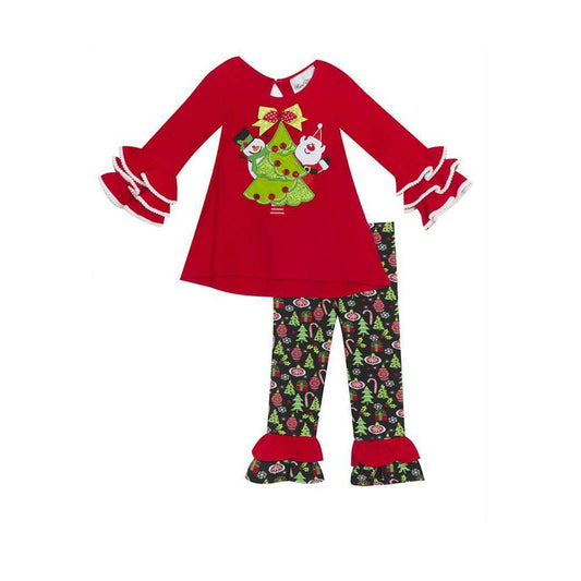 RARE EDITIONS GIRL'S Christmas Friends Ruffled Tunic Legging Set, Red, NWT, 24M