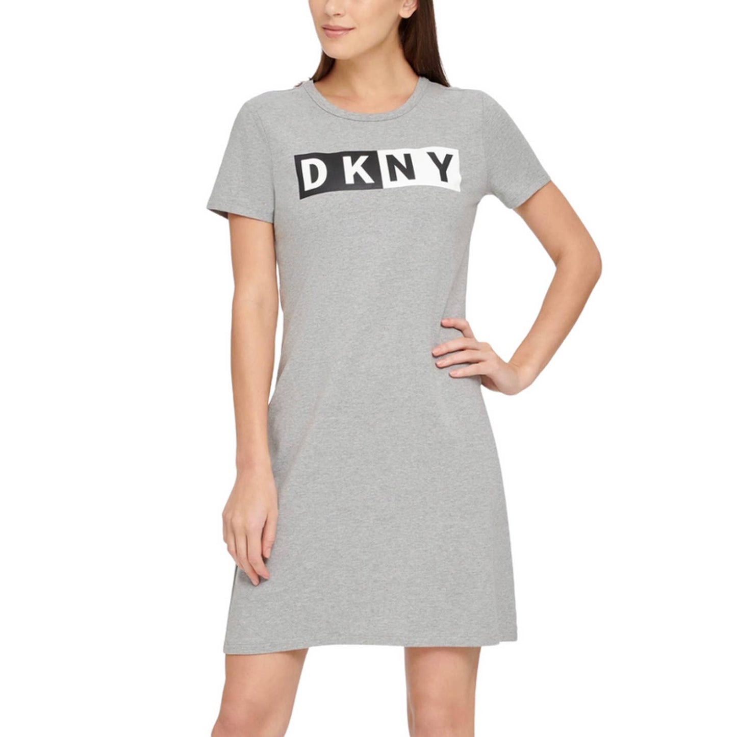 DKNY Women's Cotton Logo T-Shirt Dress Pearl Grey Heather, NWT