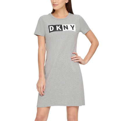 DKNY Women's Cotton Logo T-Shirt Dress Pearl Grey Heather