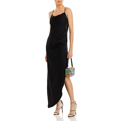 AQUA Ladies Black Asymmetrical Halter Dress