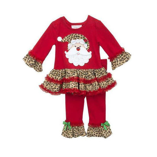 RARE EDITIONS 6 Month Leopard & Red CHRISTMAS Santa 2 PC Ruffle Lining 6M, NWT