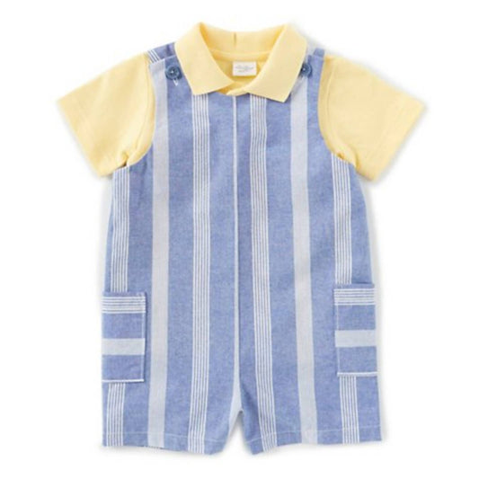 STARTING OUT, Yellow Top w/ Striped Denim Overalls w/ Golf Shirt Set , NWT, $26