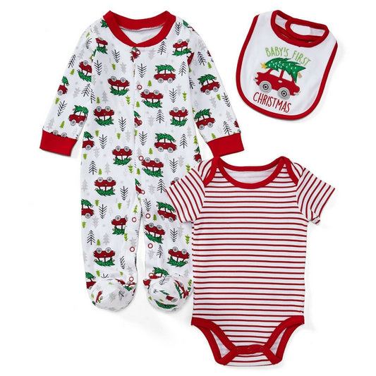 BABY STARTERS Baby's First Christmas Bodysuit, Footie & Bib Set, 3 PC, NWT!