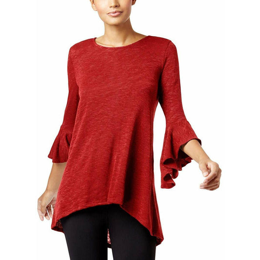 ALFANI LADIES HI LOW BELL SLEEVE TUNIC SWEATER, BANNER RED, Size Small, NWT