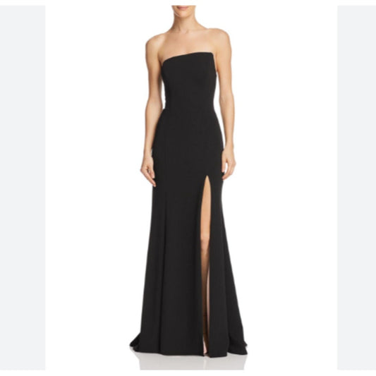 AQUA Ladies Solid Black Strapless Maxi Dress w/ Leg Slit, Size 0, NWT!