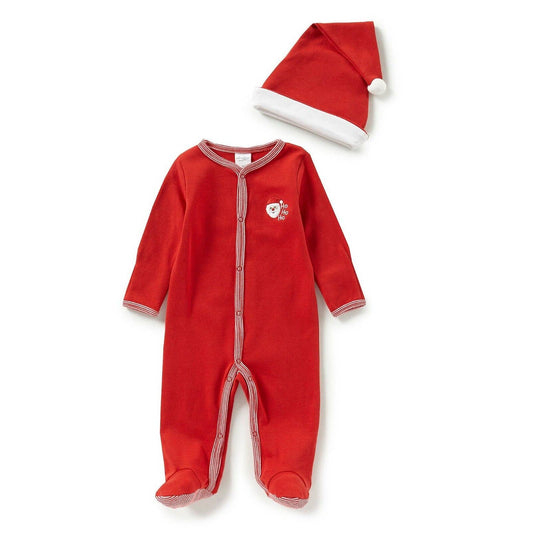 Starting Out Boys Christmas Santa Footed Sleeper & Hat Set, NB, NWT!