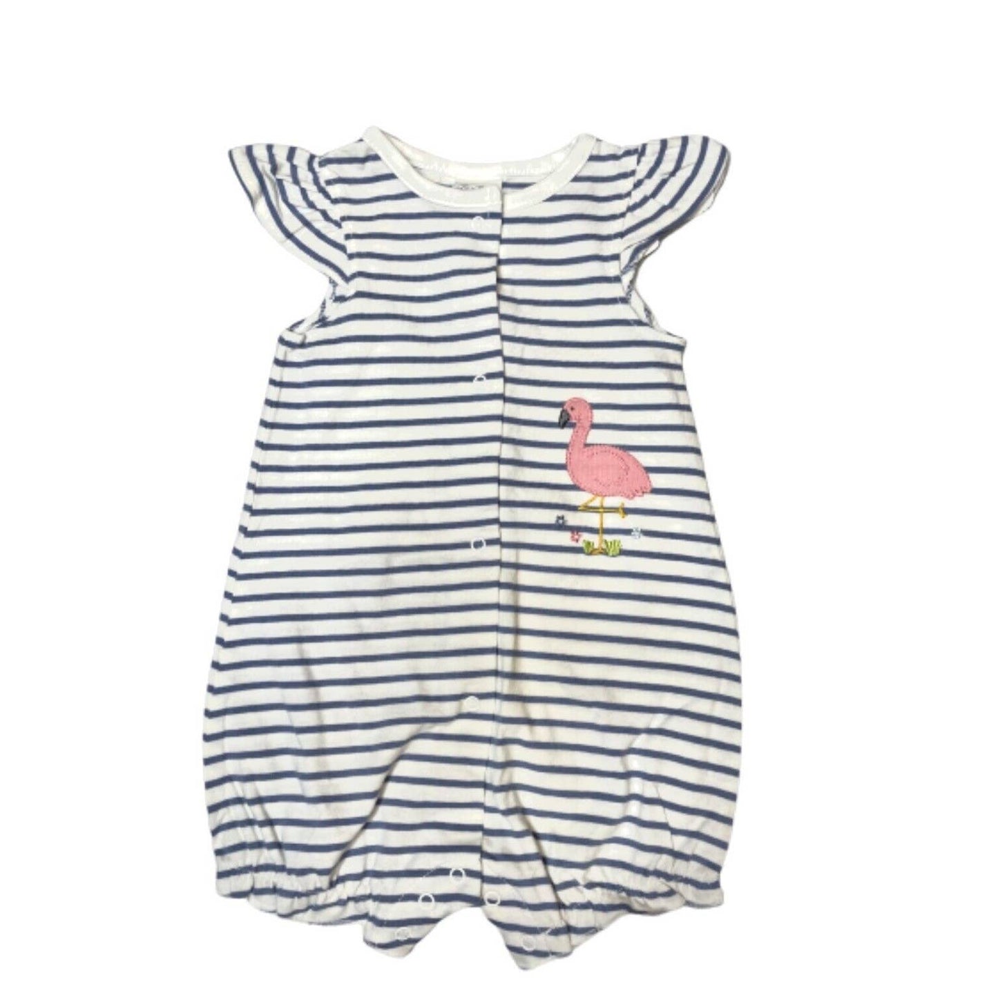 STARTING OUT, Blue & White Striped Flamingo Coveralls, Size 6 Months, NWT, $16