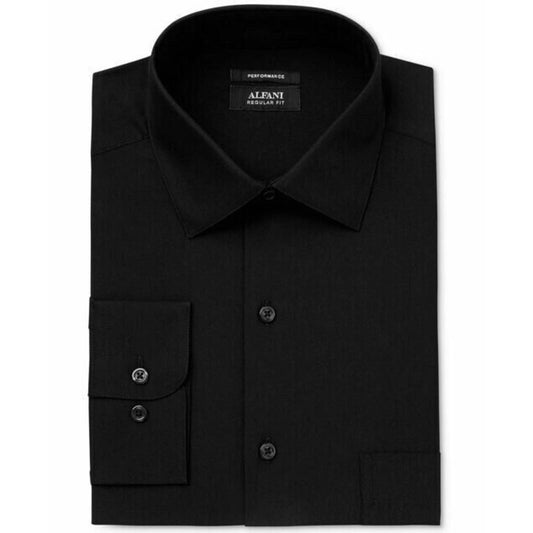 ALFANI, Men's Solid Black Fashion Button Up Shirt, Size Big 18.5, NWT, $65