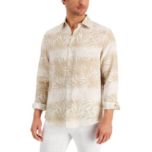 Club Room Men's Regular Fit Sandy Palms Button Down Shirt, Size Medium, NWT!