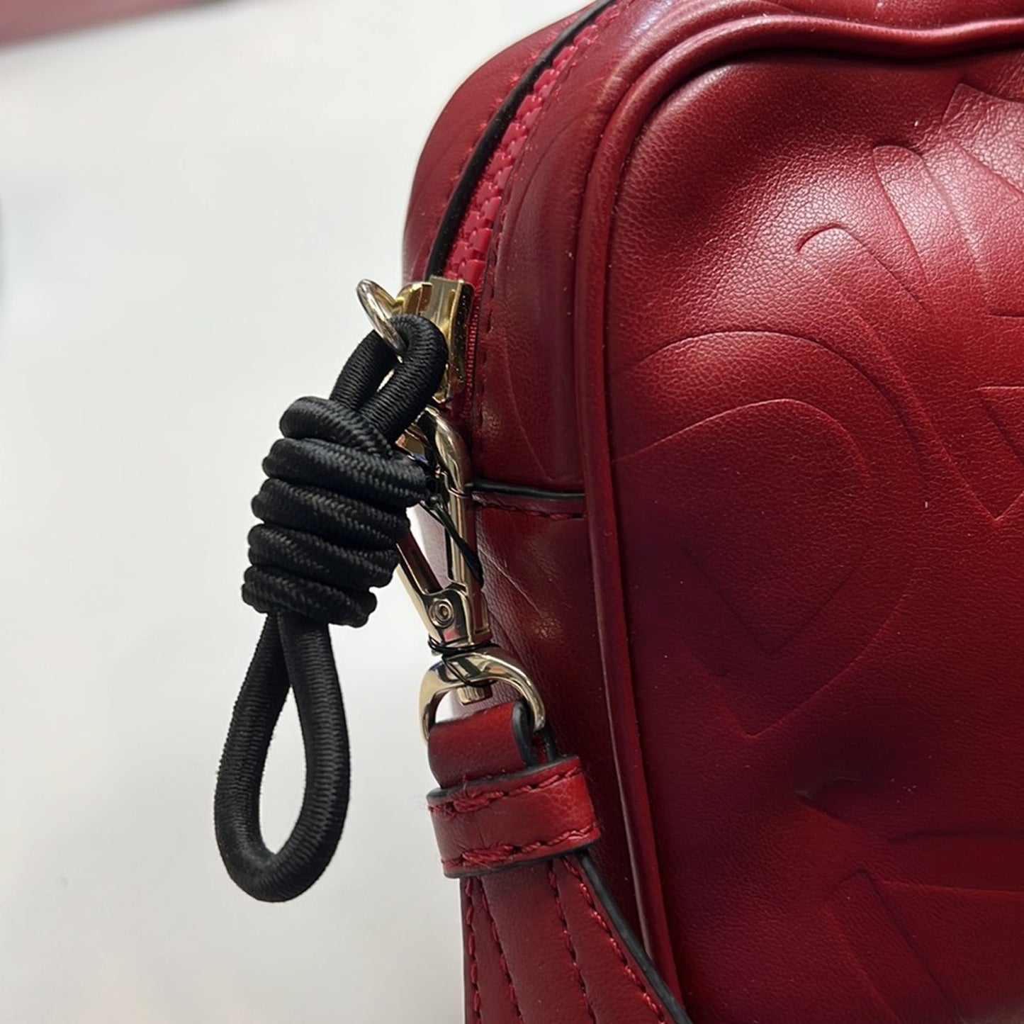 DKNY Red & Black Signature Embossed Leather Crossbody Bag, NWT!!