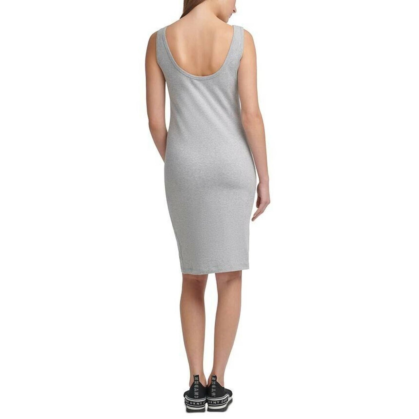 DKNY Womens Embellished Logo Tank Dress Pearl Grey Heather, SM, NWT, $59