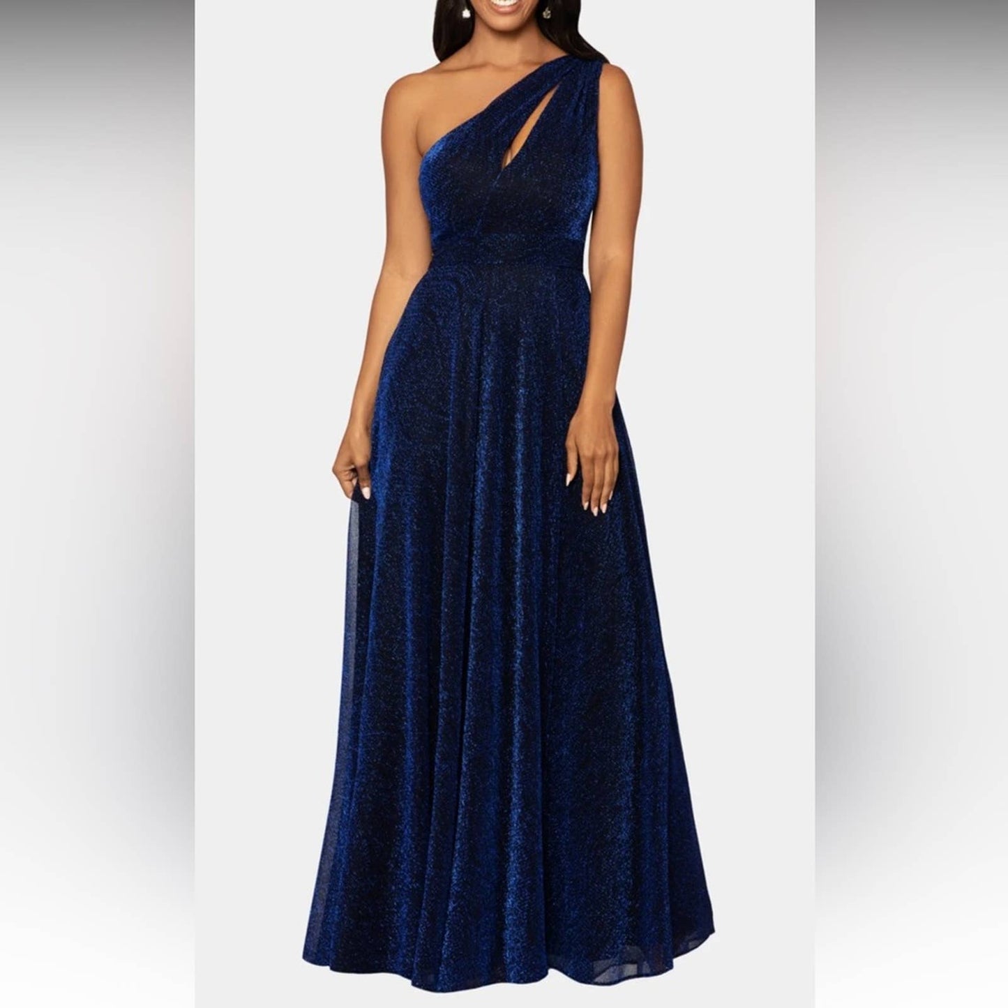 Betsy & Adam Ladies Royal Blue Shimmer One Shoulder Cutout Gown, Size 8, NWT!