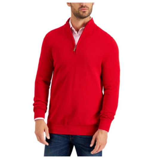 Club Room Men's Cable Knit Quarter Zip Pullover Sweater, Ablaze Red, Size XXL!!