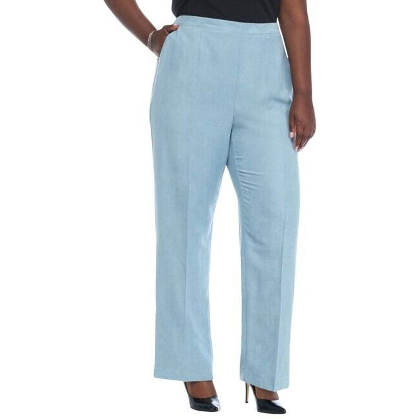 ALFRED DUNNER WOMEN'S NORTHERN LIGHTS ELASTIC WAIST PANTS, 16W Med BLUE NWT