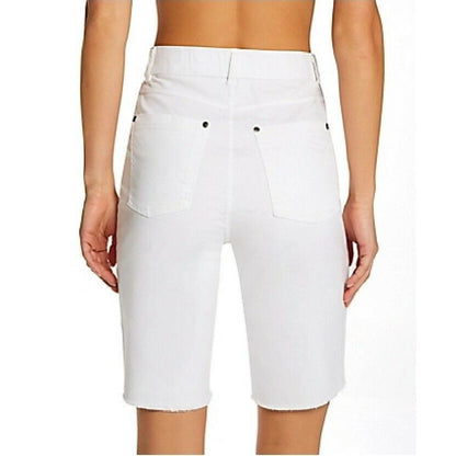 HUE Ultra Soft Denim Solid White Bermuda Shorts