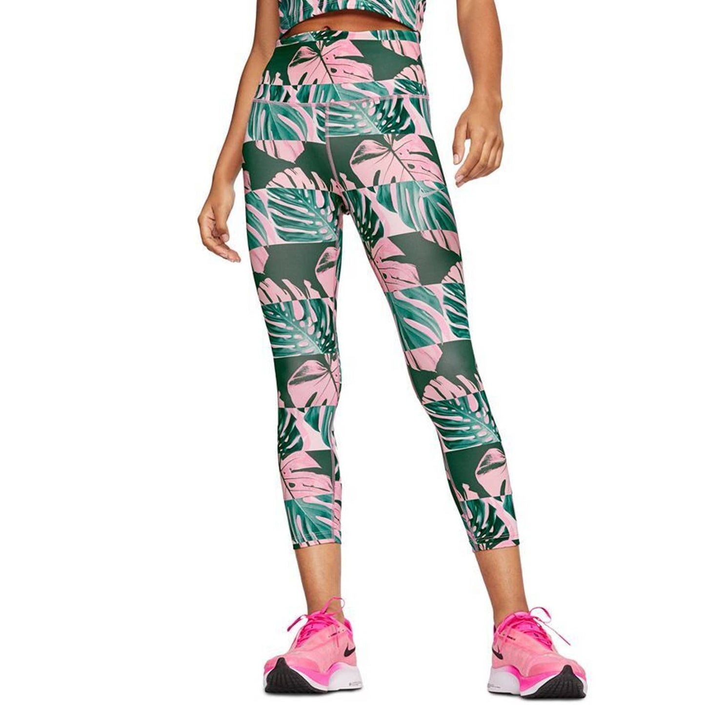 Nike Dri-FIT Women's Printed Cropped Legging Pink Green Tropical Reflective, NWT