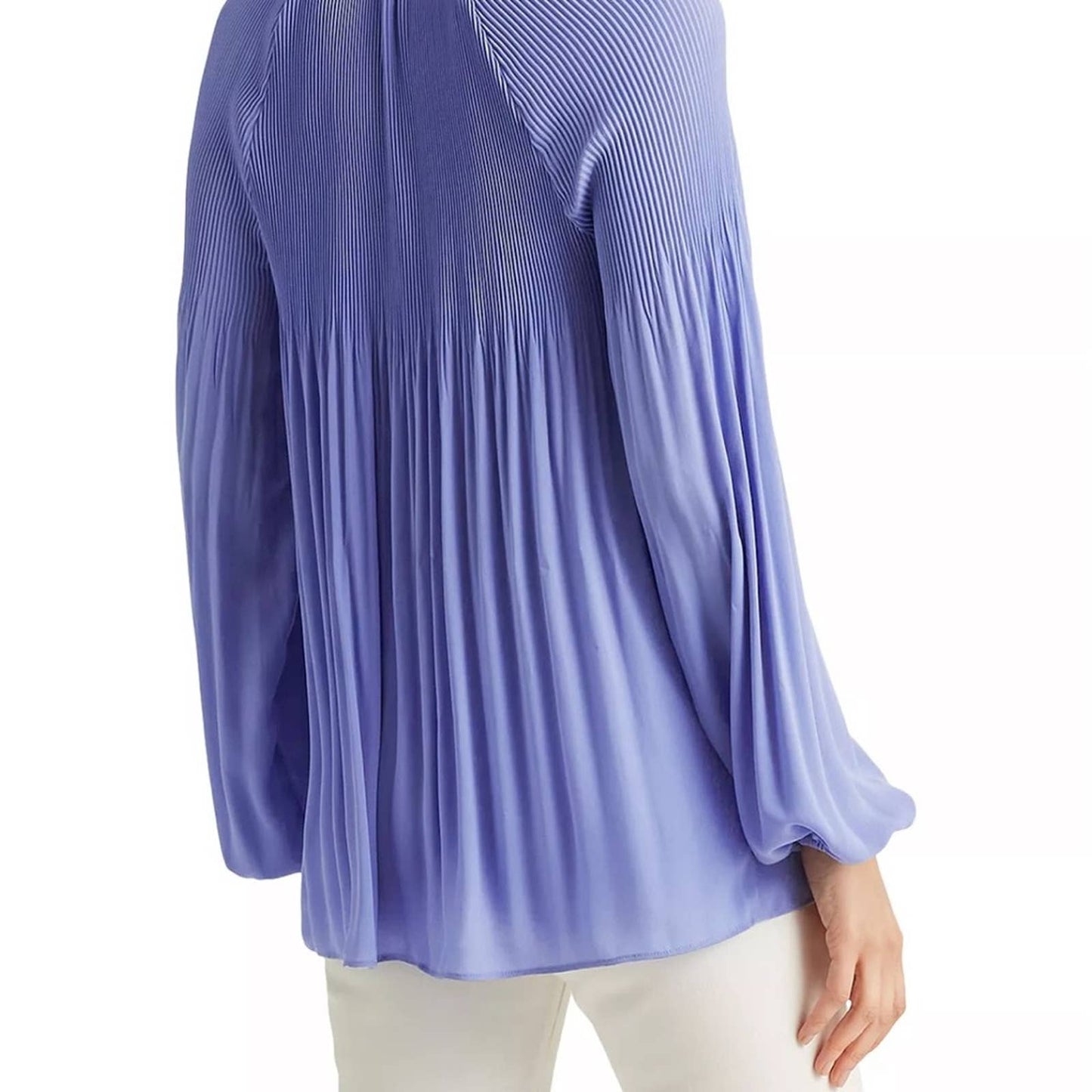 Lauren Ralph Lauren Blue Loch Blouse w/ Pleated Accents & Button-Up Front, NWT!