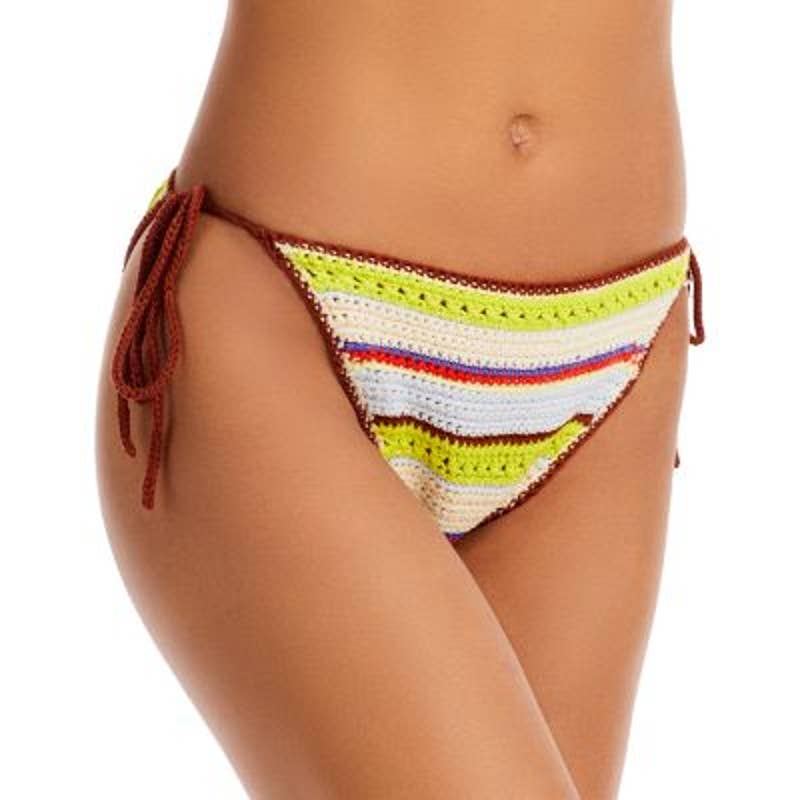 GANNI Ladies Multi-COlor Striped Crochet Swimsuit Bottoms, Hip Ties, Size 40 NWT