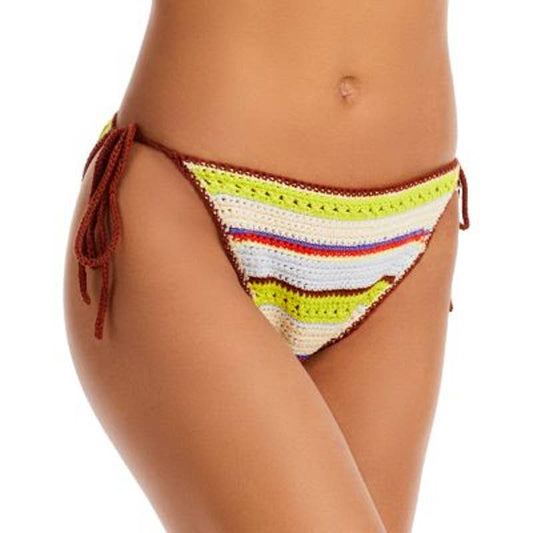 GANNI Ladies Multi-COlor Striped Crochet Swimsuit Bottoms, Hip Ties, Size 40 NWT