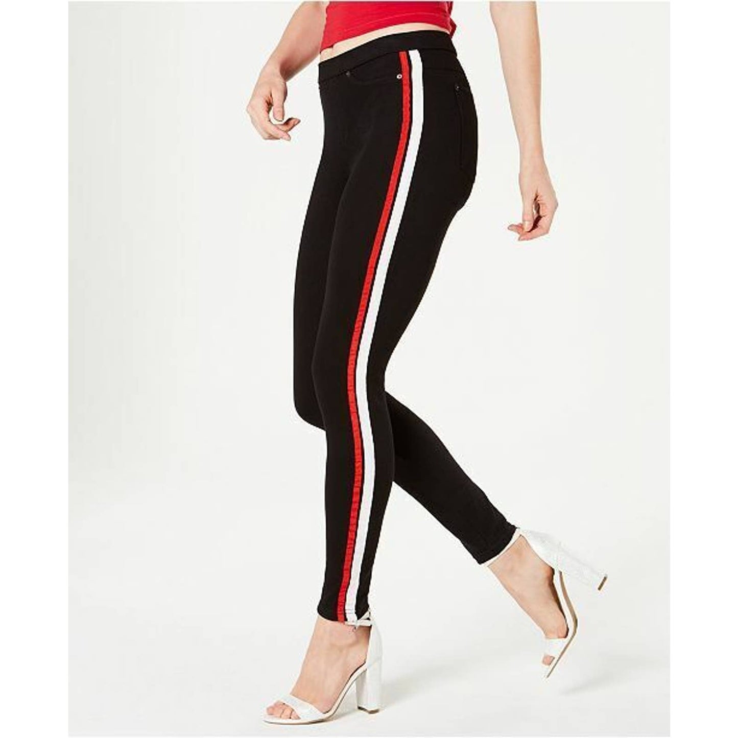 HUE LADIES RACER STRIPE ORIGINAL DENIM LEGGINGS JEGGINGS BLACK NWT!