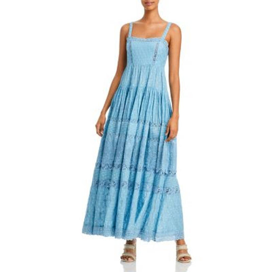 Love Shack Fancy Ladies Blue & White Embroidery "Camisha" Maxi Dress, Size 0