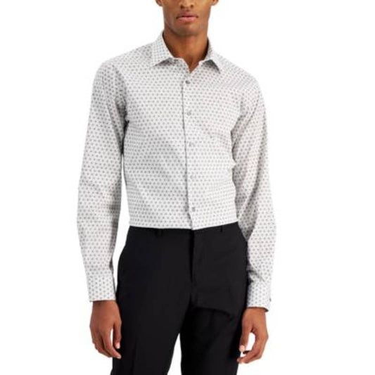 ALFANI Men's Slim Fit Black & White Geometric Print Performance Dress Shirt, NWT