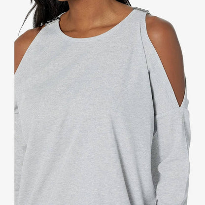 Michael Kors Metallic Silver Knit Top w/ Stud Accents