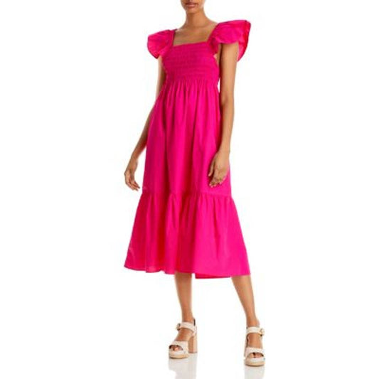 AQUA Ladies Hot Pink Sleeveless Smocked Midi Dress, NWT!